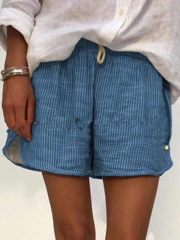 Women Casual Cotton-Blend Striped Printed Shorts - CHALIER