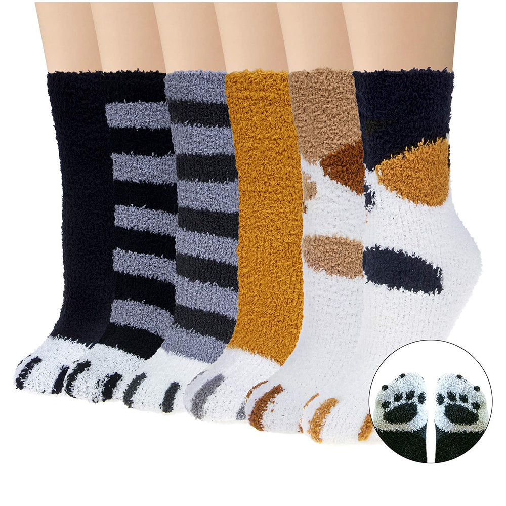 Womens Fuzzy Christmas Socks Winter Cozy Fluffy Slipper Soft Socks Gifts 6 Pairs