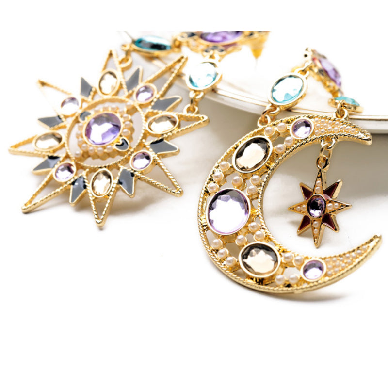 Female Fashionable Earrings Women Moon Hoops Drop Earrings