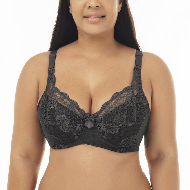 Women's Plus Size Lace Foral Full Coverage Underwire Push Up Bra - CHALIER
