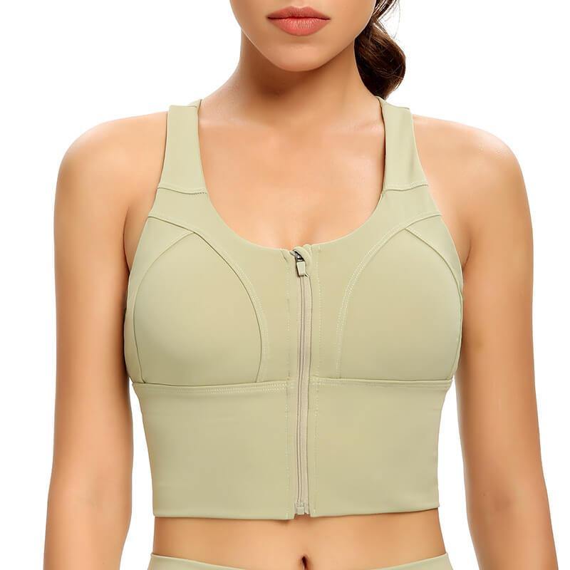 Womens Zip Front Sports Bra Wireless Bra Active Yoga Sports Soft Support Bra - CHALIER