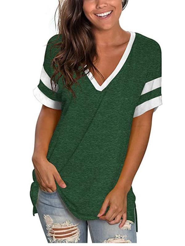 Women Casual Short Sleeve Stripes Shirts & Tops - CHALIER