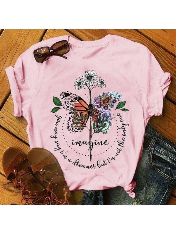 Ladies Print Casual Short Sleeve Modal T-Shirt - CHALIER