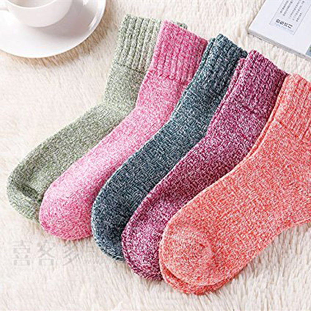 Winter Womens Soft Warm Thick Knit Wool Crew Socks 5 pairs