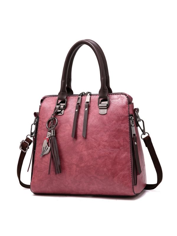 Women Vintage Leather Tassel Handbag Crossbody Shoulder Bag