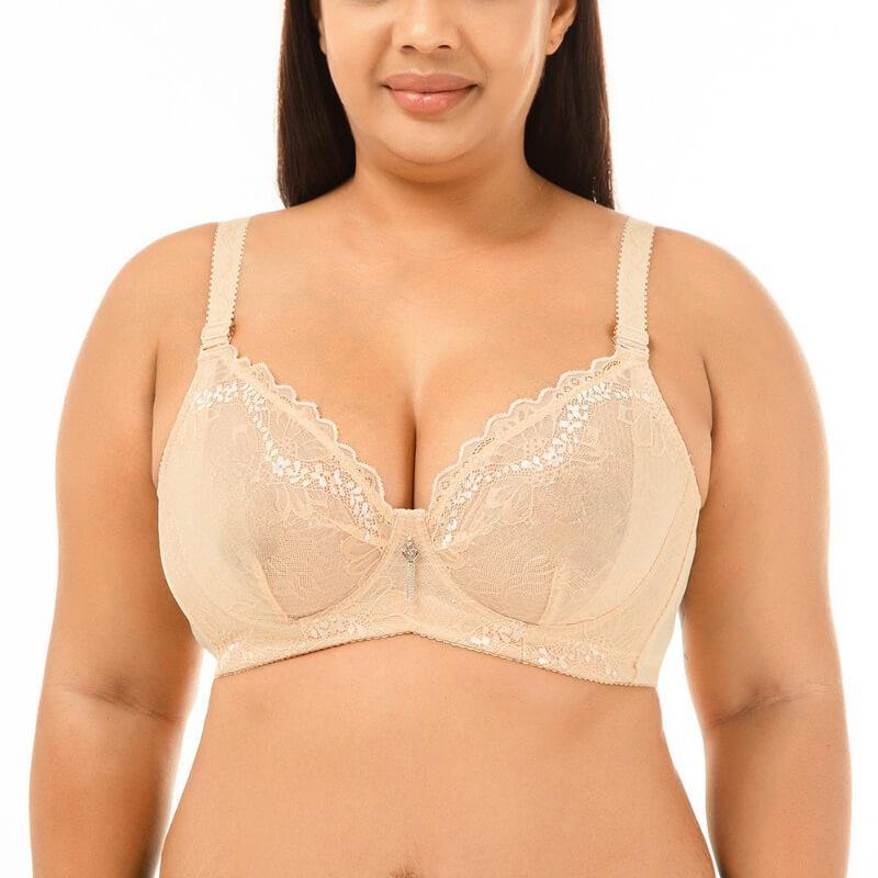 Women Lace Plus Size Non-Padded Undeewire Thin Bra - CHALIER