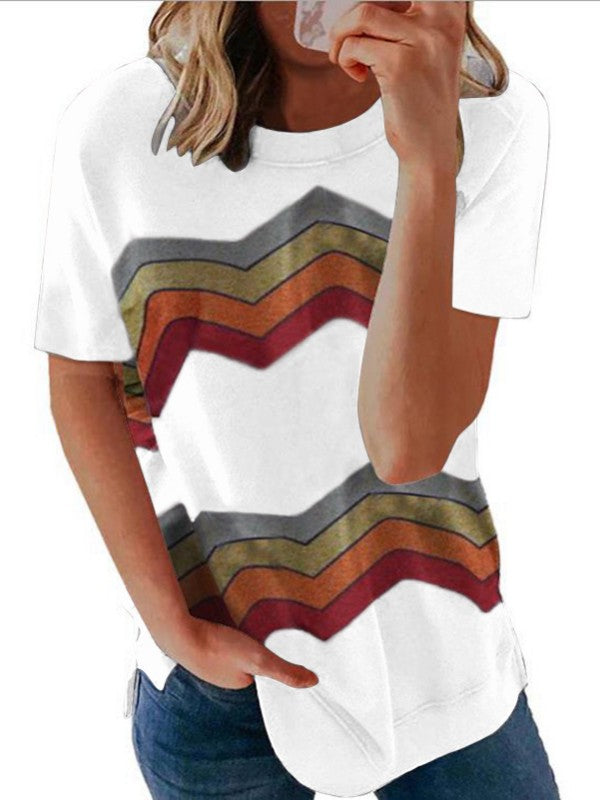 Women Geometry Striped  Casual Short Sleeve T-Shirt