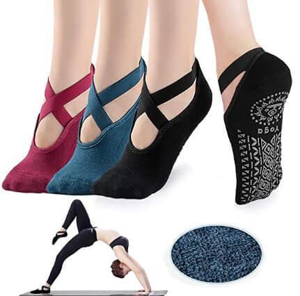 Women Yoga Socks Non Slip Grips Socks with Straps For Hospital, Home Slipper Socks - CHALIER