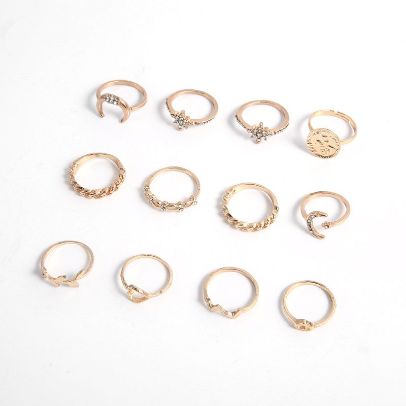 Female Design Hot Rings Gold Simple Moon Jewelry Set