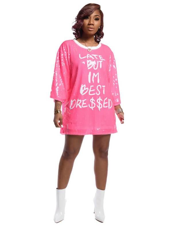 Women Sequin Loose Letter Printed Sweatshirt&Top - CHALIER