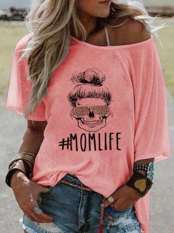 Ladies Letter Printed Round Neck Short Sleeve T-Shirt - CHALIER