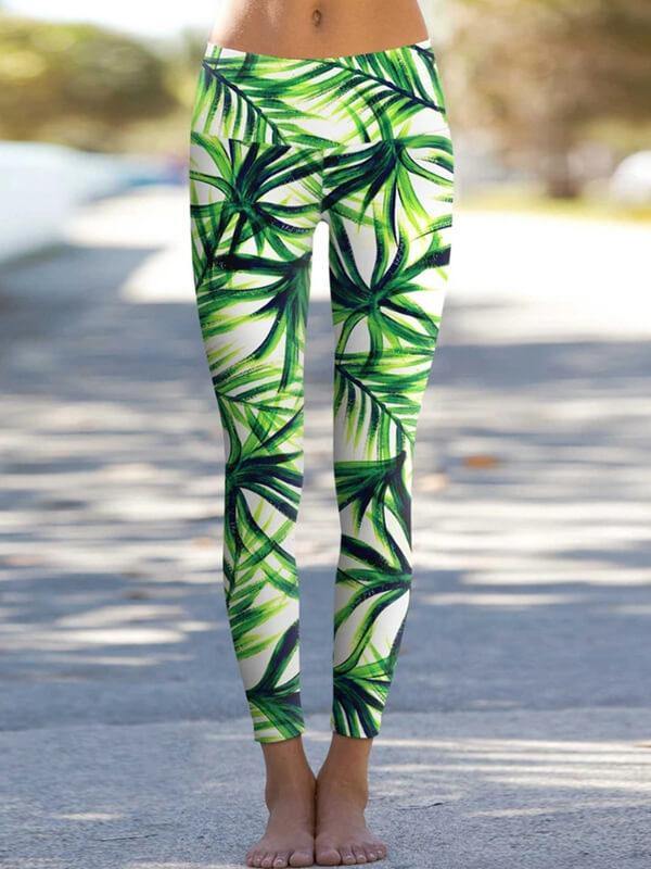 Women Floral Printed Details Leggings Yoga Pants - CHALIER