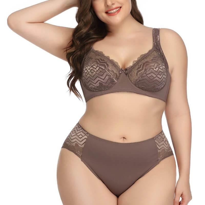 Women Plus Size Sexy Bra Comfort Breathable Full Coverage Lingerie Set - CHALIER