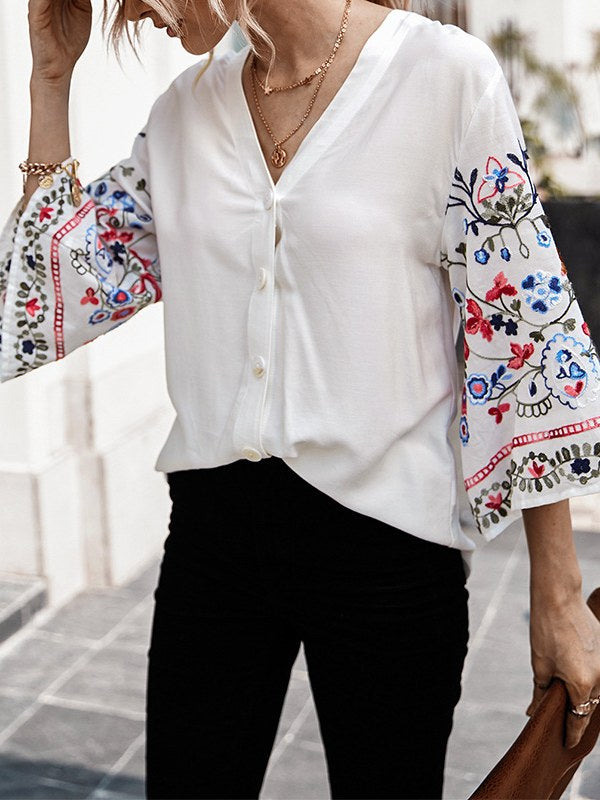 Women's Fashion Top Casual Embroidery Design Shirt