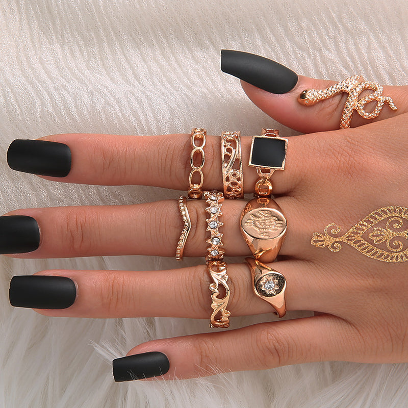 Female Fashionable Rings Woman Design Snack Gold Jewelry Set