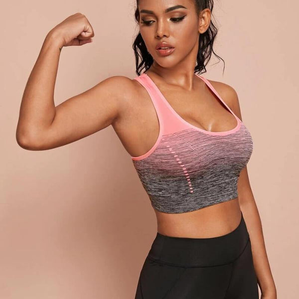 Women Medium Support Two Tone Racer Back Jockey Sports Yoga Padded Bra - CHALIER