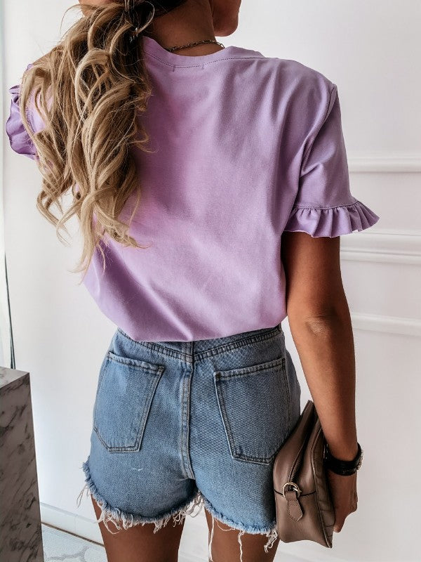Women Casual Frilled Short Sleeve T-Shirt