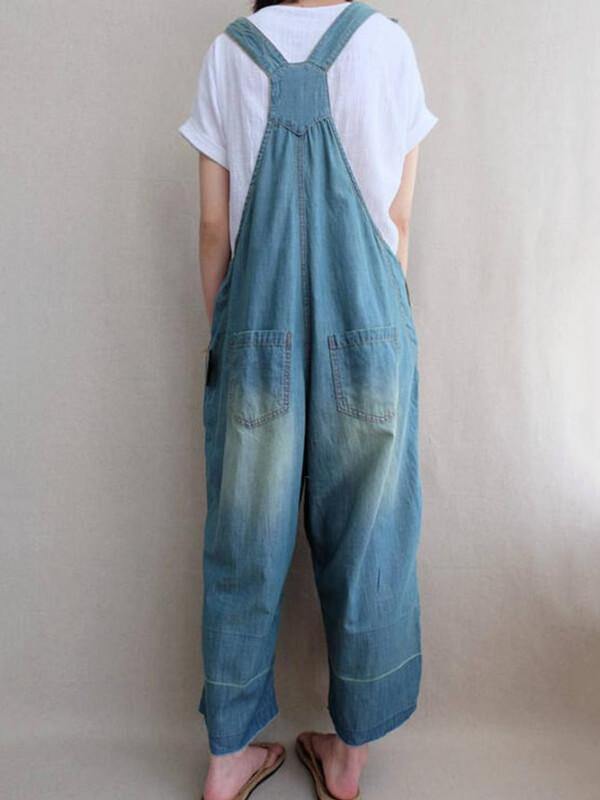 Chalier Loose Wide leg Blue Baggy Jeans Shift Denim One-Pieces - CHALIER