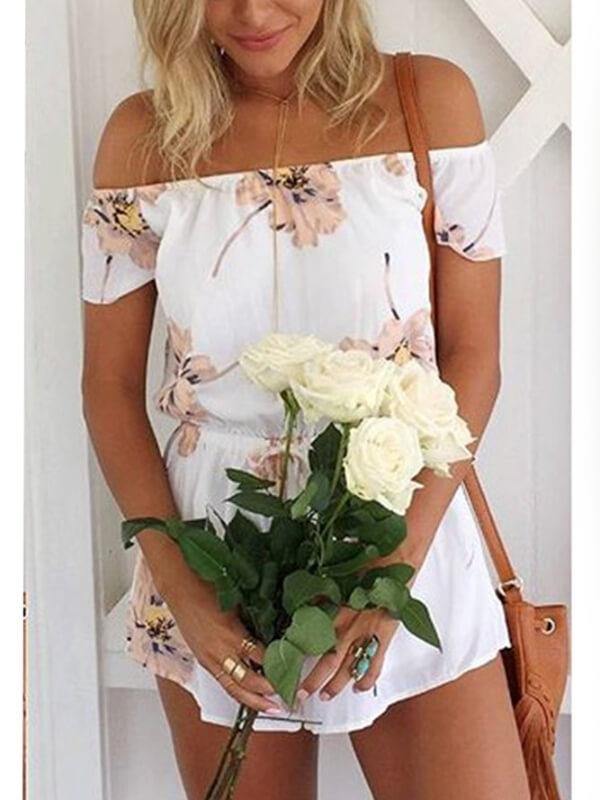 Chalier Floral Shift Cotton-Blend Cold Shoulder One-Pieces - CHALIER