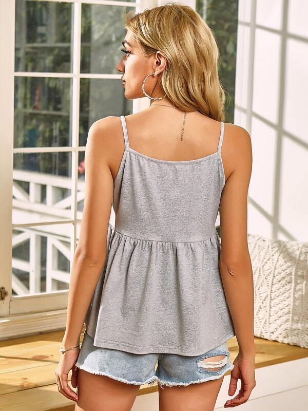 Womens Solid Stitch Spaghetti Top Sleeveless Casual Tank Top - CHALIER