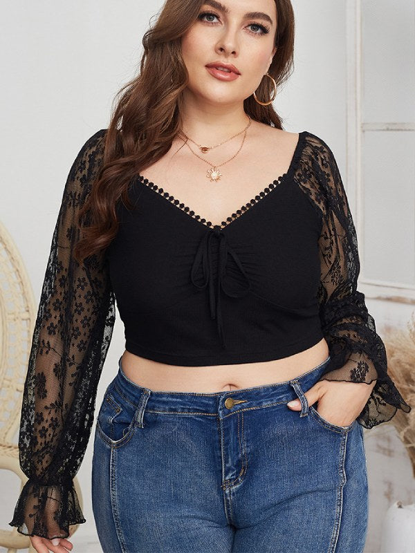 Women's Fashion Top Casual Lace Plus Size Shirt