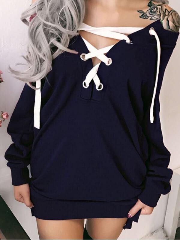 Women's Tie Front Long Sleeve Sweatshirt - CHALIER