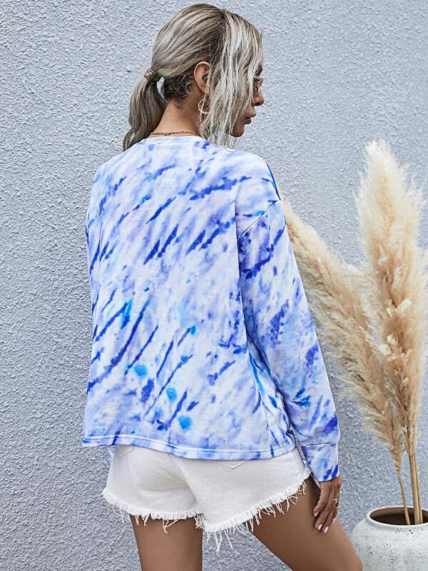 Women's Casual Tie Dye Crew Neck Sweatshirt - CHALIER