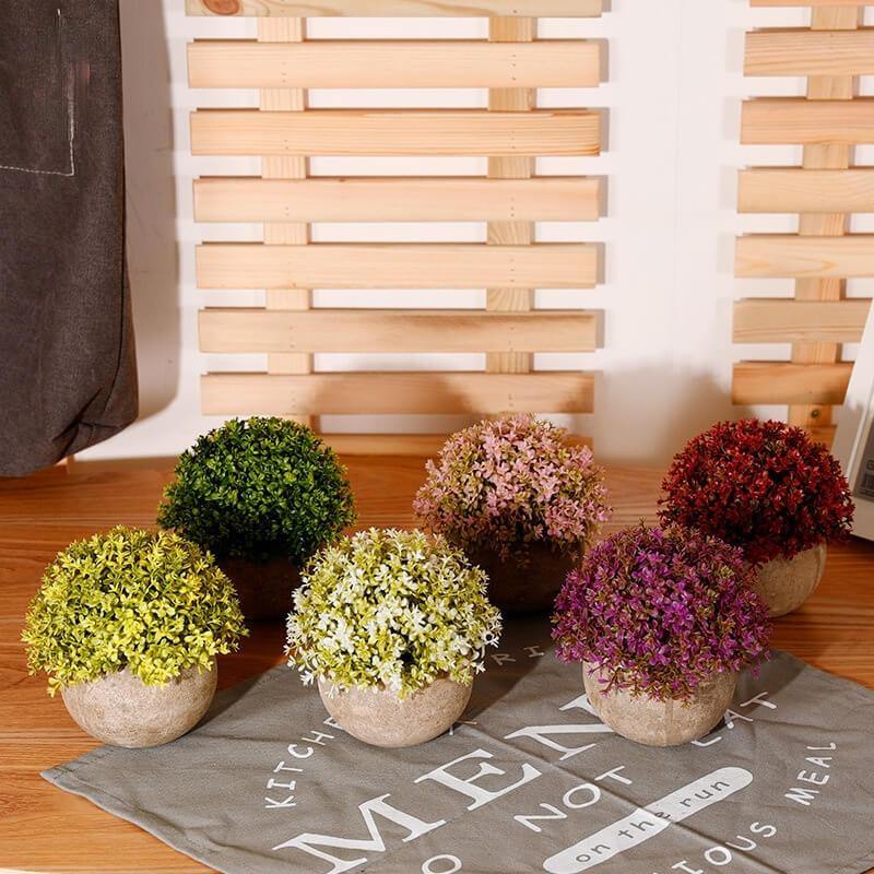 Artificial Plants Potted Artificial Greenery Green Grass Plastic Faux Topiary Shrubs For Home Office Decorations - CHALIER