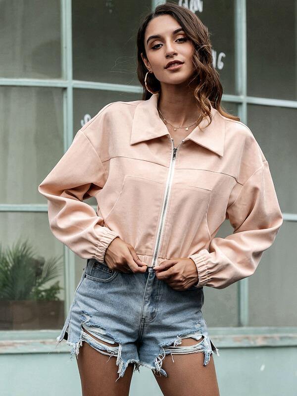 Ladies Solid Slim Cropped Jacket - CHALIER