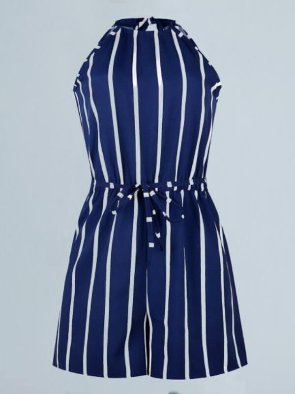 Chalier Vintage Striped Plus Size Sleeveless Casual Jumpsuits - CHALIER