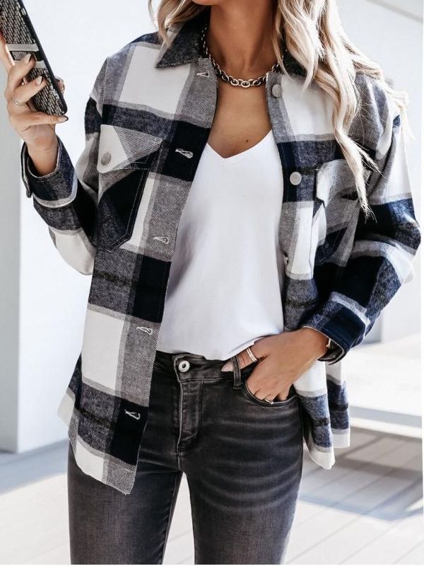 Women's Fashion Outwear Check Pattern Jacket