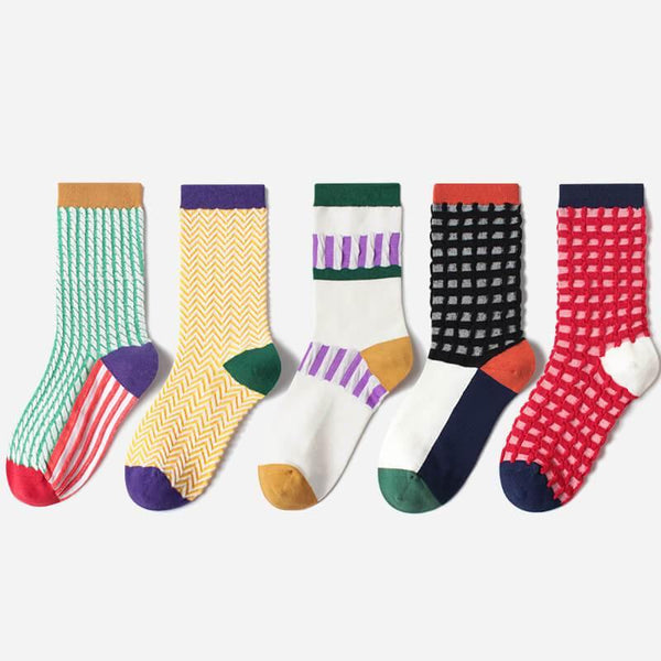 Womens Cotton Crew Breathable Color Plaid Socks - CHALIER