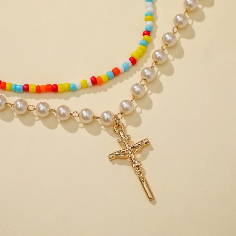 Female Hot Necklaces Women Gold Layered Cross Choker Jewelry