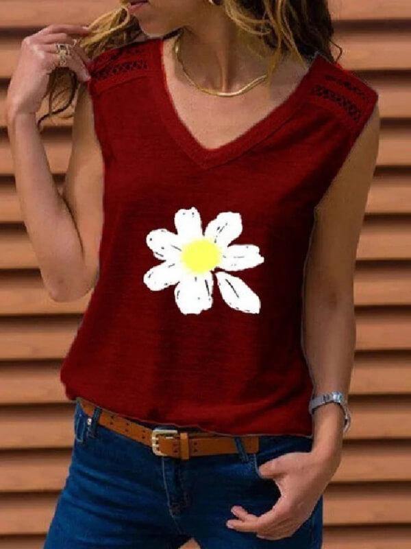 Women's V Neck Casual Sleeveless Top - CHALIER