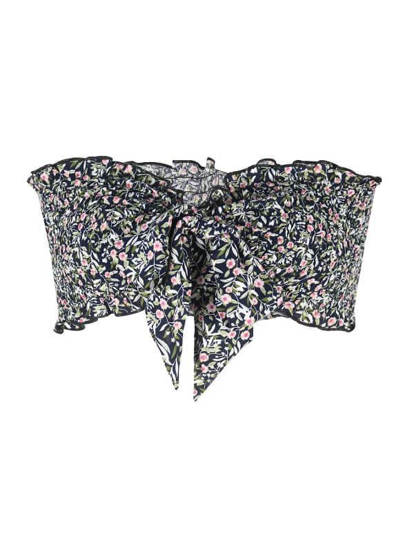 Tie Front Vacation Floral Crop Tube Top - CHALIER