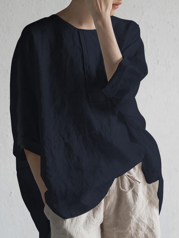 Summer Casual Cotton Linen Plain Top - CHALIER