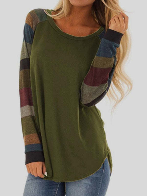 Women Color Block Casual Long Sleeve T-Shirt