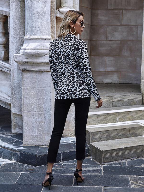 Ladies Preinted Slim-Fit Long Sleeve Blazer - CHALIER