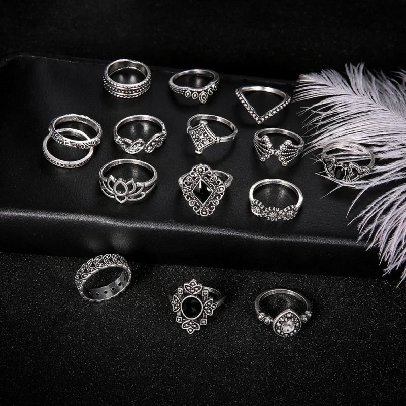 Female Design Hot Bohemia Rings Silver Jewelry Set