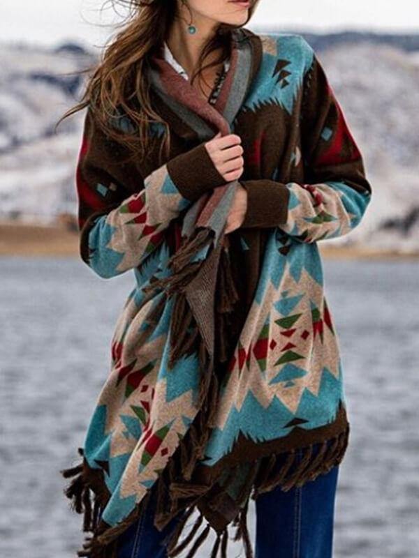 Women Boho Color-Block Patchwork Cotton-Blend Outerwear - CHALIER
