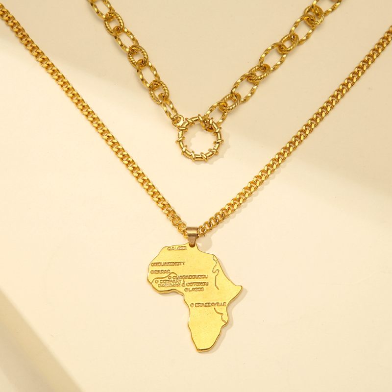 Female Hot Necklaces Women Gold Choker Map Design Jewelry