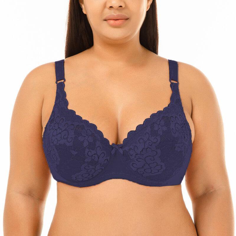 Women Plus Size Bra Push Up Floral Lace Full Coverage Comfort Bra - CHALIER