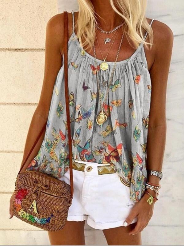 Women Butterfly Print Sleeveless Tank - CHALIER