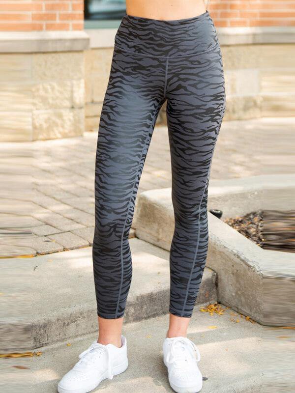 Chalier Black High Waist Tummy Control Zebra Stripes Print Leggings - CHALIER