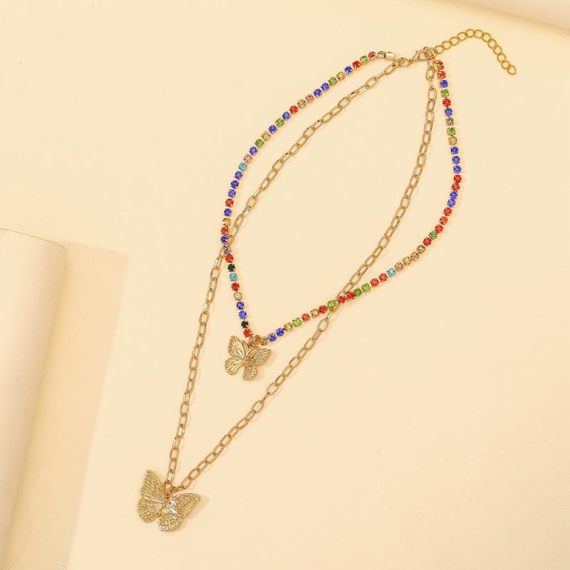 Female Design Necklaces Women Gold Layered Butterfly Choker Jewelry