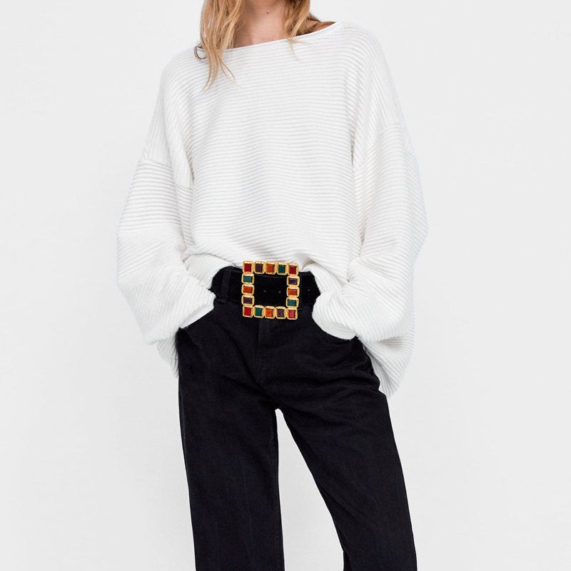 Women Fashion Dress Belt Square Colorful Metal Belt