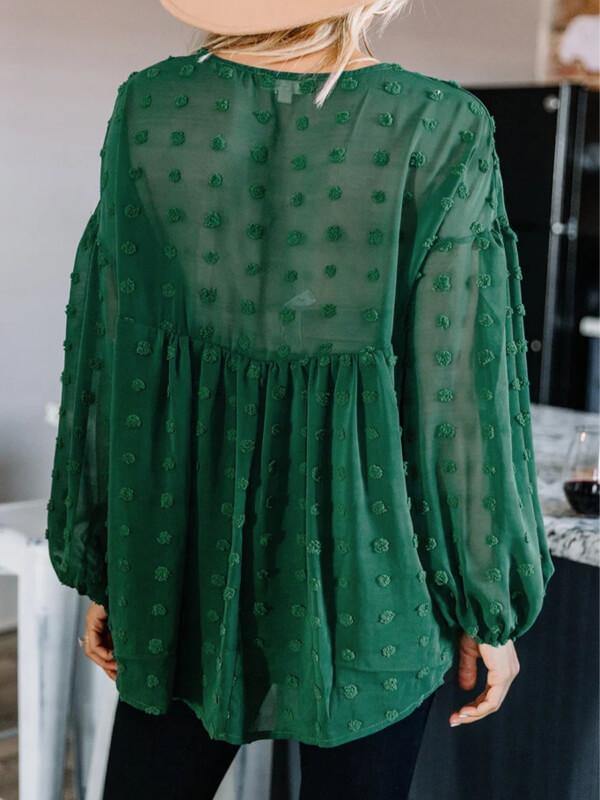 V Neck Long Sleeved Chiffon Blouse - CHALIER