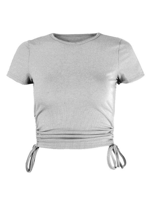 Women's Short-Sleeve T-shirt Drawstring Crop Top - CHALIER