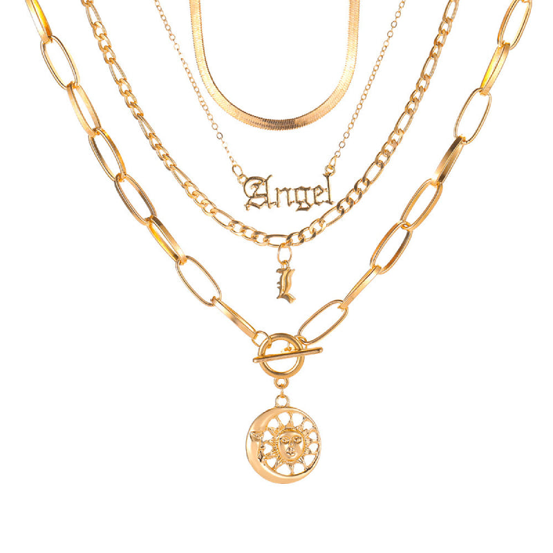 Female Layered Necklaces Women Gold Fashionable Sun Choker