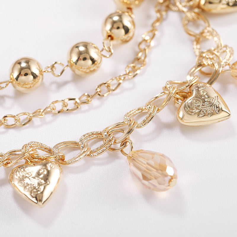 Female Fashionable Heart Drop Bracelets Design Layered Jewelry